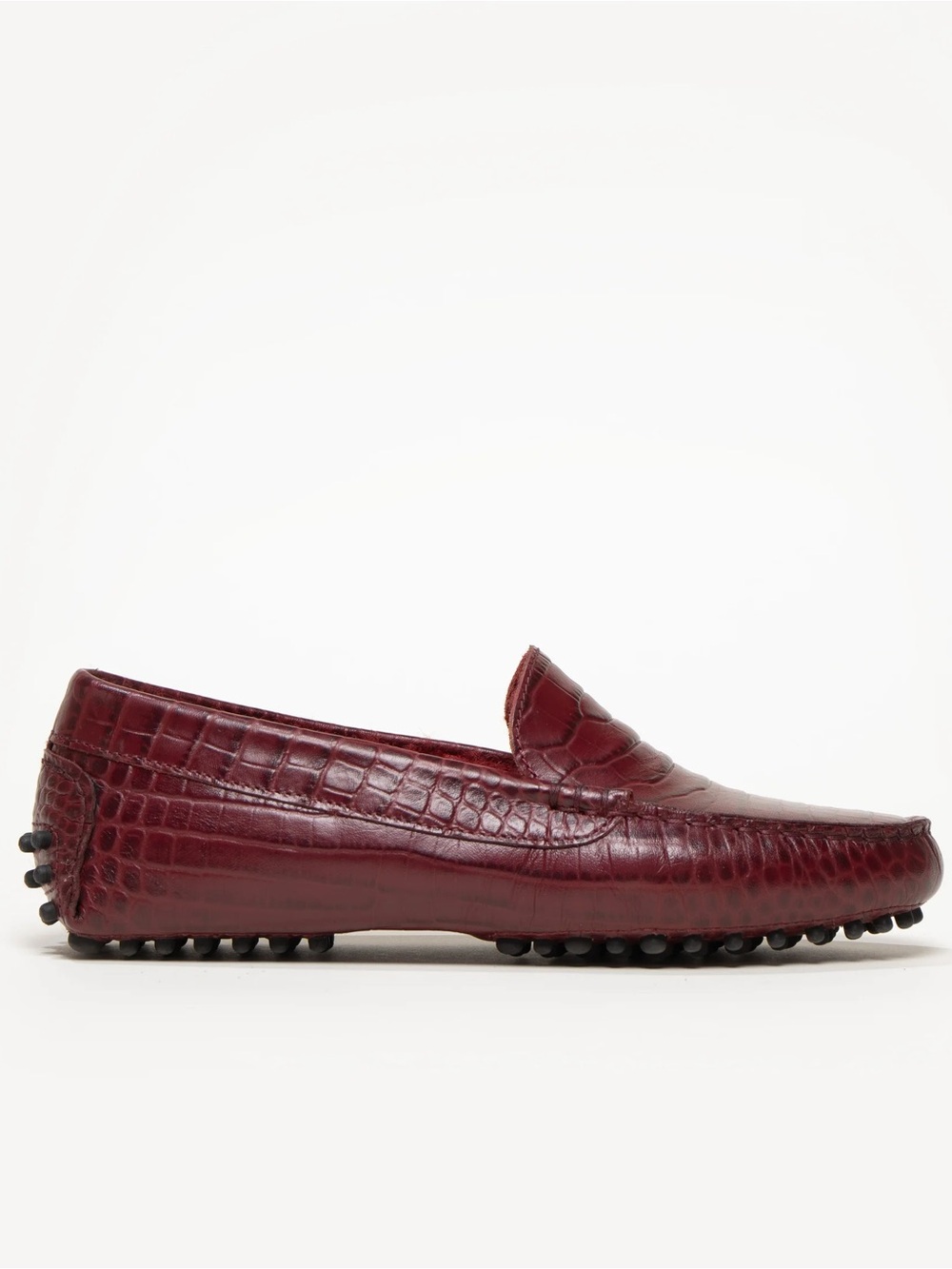M Gemi 8.5 Italian Leather Burgundy Croc-Embossed Driving Loafers Quiet Luxury